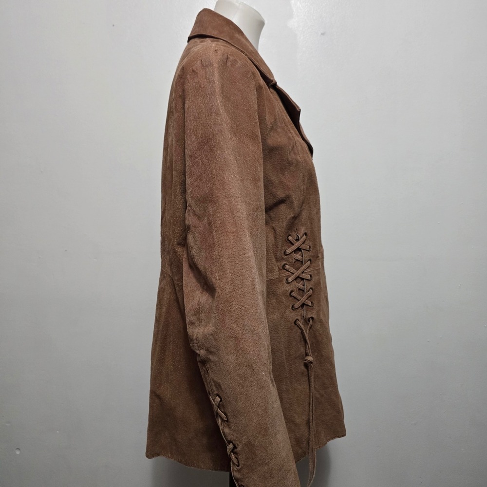 rue21 Suede Leather Blazer XL Brown Lace Up Corset Western Jacket - Picture 4 of 7